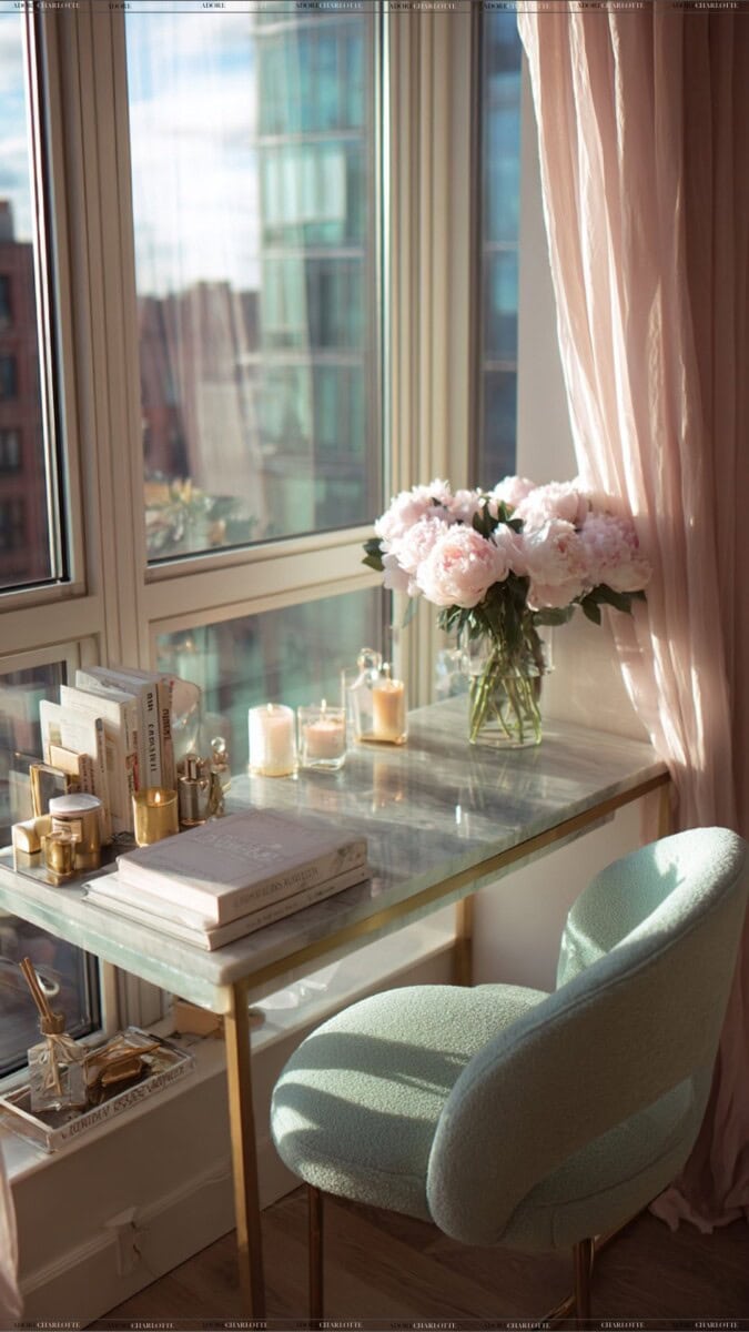 Morning spring glow on a desk.