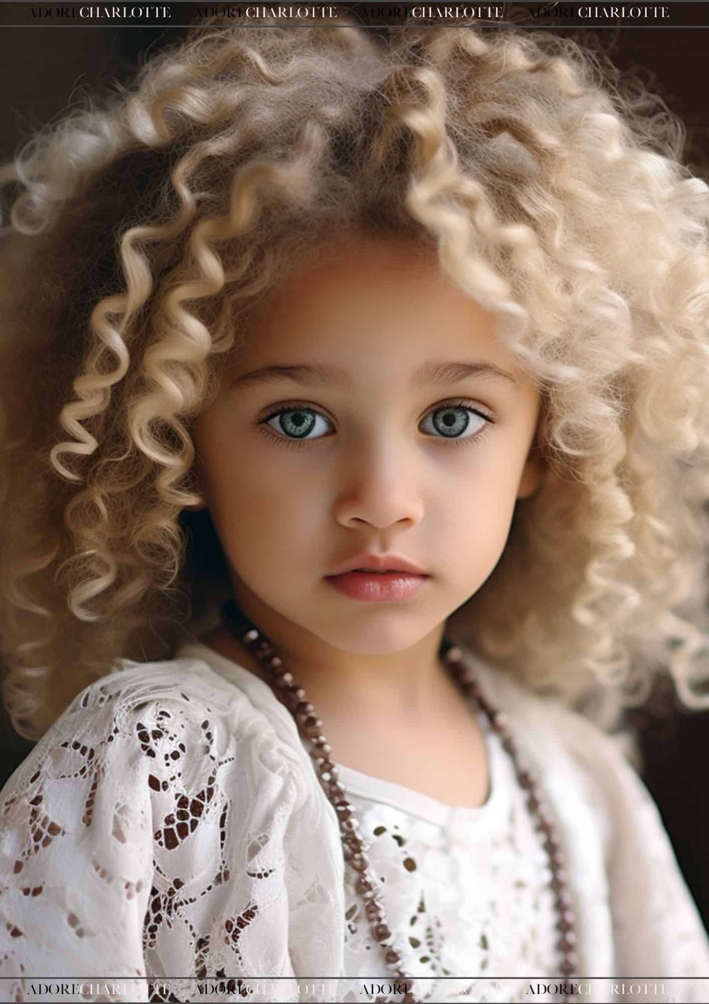 Baby Girl Middle Names - Image of a little AI Girl, Mixed Race, Green eyes, Blonde Hair