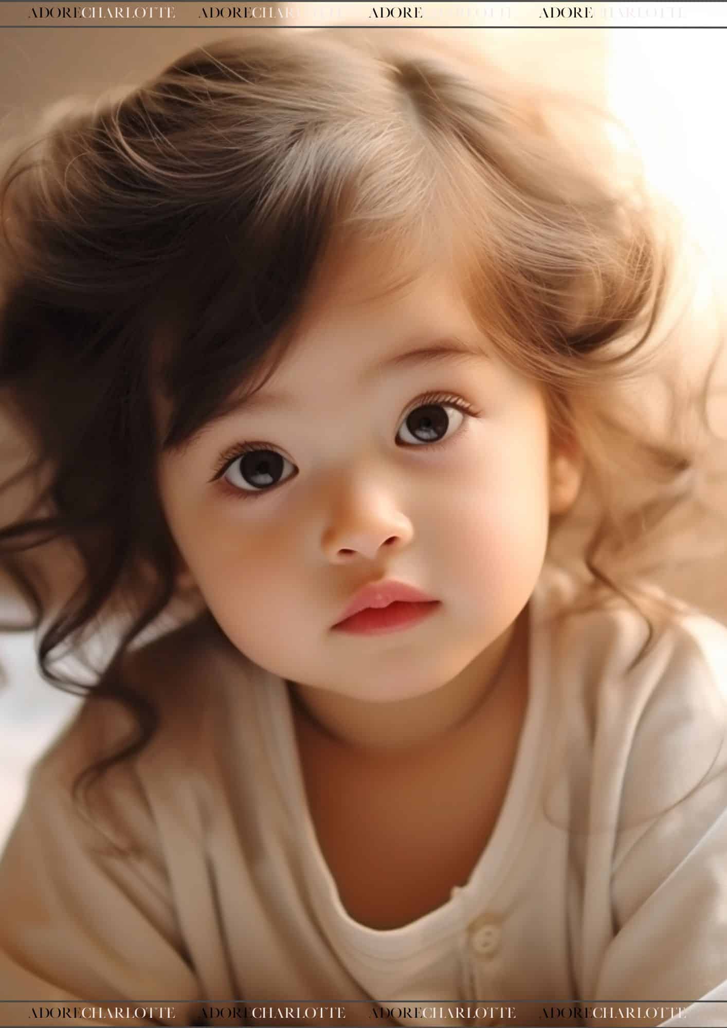 Baby Girl Middle Names - Image of a little AI Girl, adorable asian girl, brown eyes