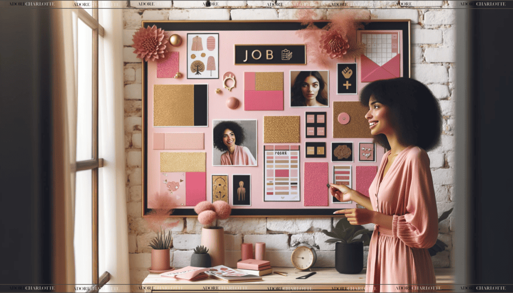 Career Change Mood Board Pink, Gold, Black
