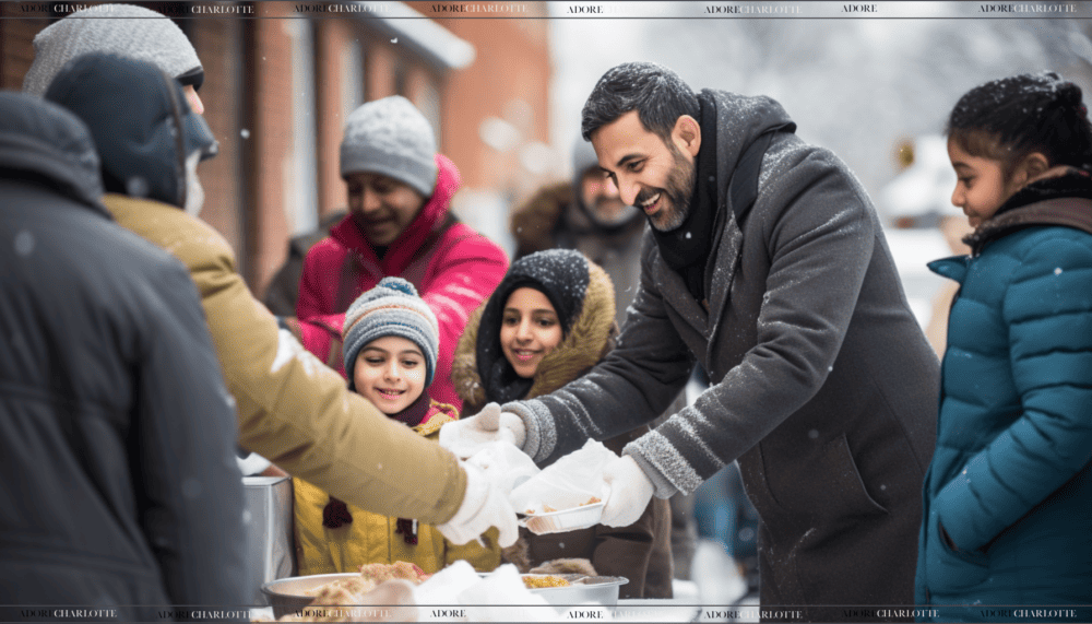 Volunteering - Things to do when its cold outside family suring food to rough sleepers