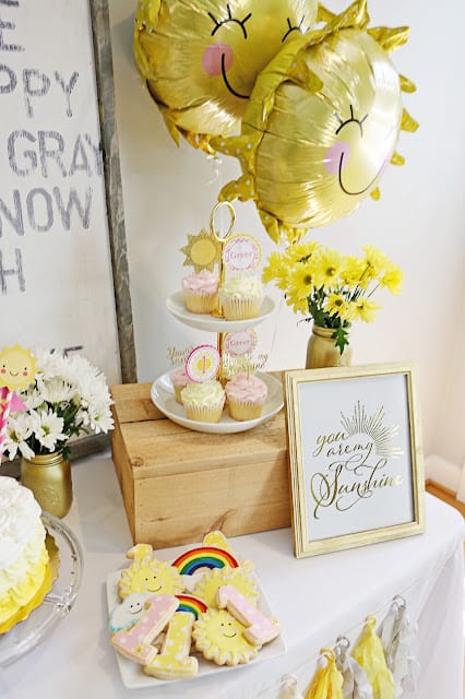 Sunshine and Rainbows Girl First Birthday Party Theme