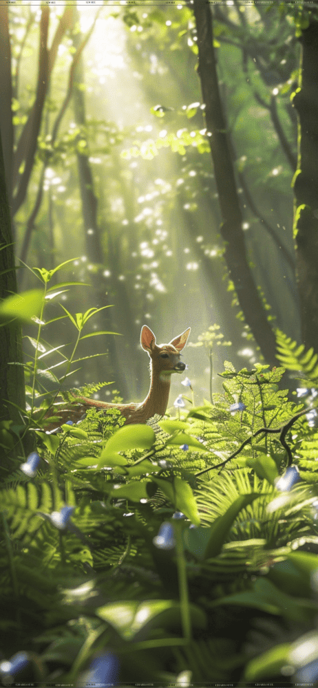 An Iphone Mockup with Awakening of the Forest & Small Deers Theme iphone wallpapers Beautiful Spring.
