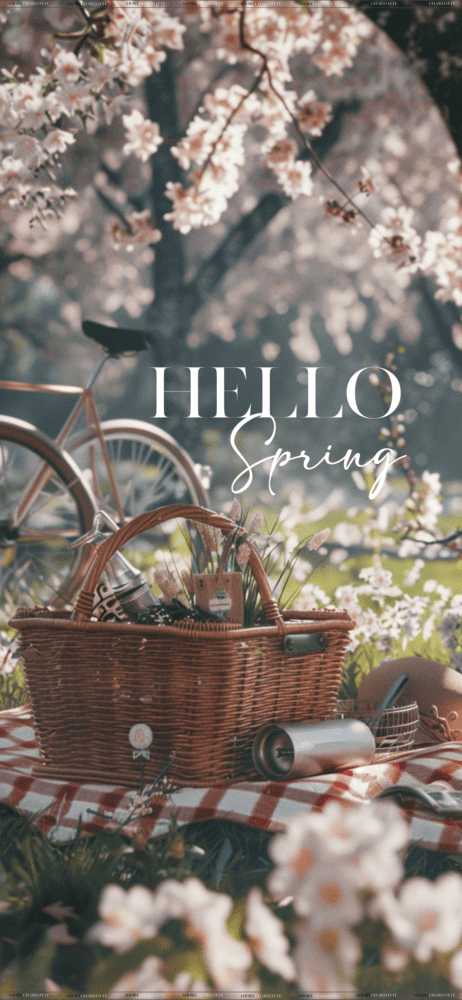 An iPhone Mockup with Vintage Spring Picnic Theme iPhone wallpapers Picnic basket.