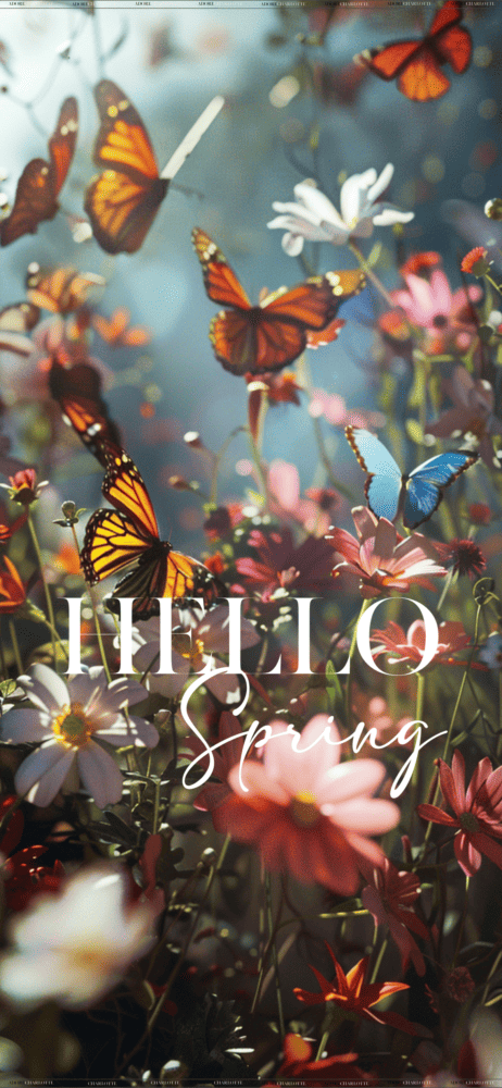 An iPhone Mockup with Garden Bliss Theme iPhone wallpapers Hello Spring.