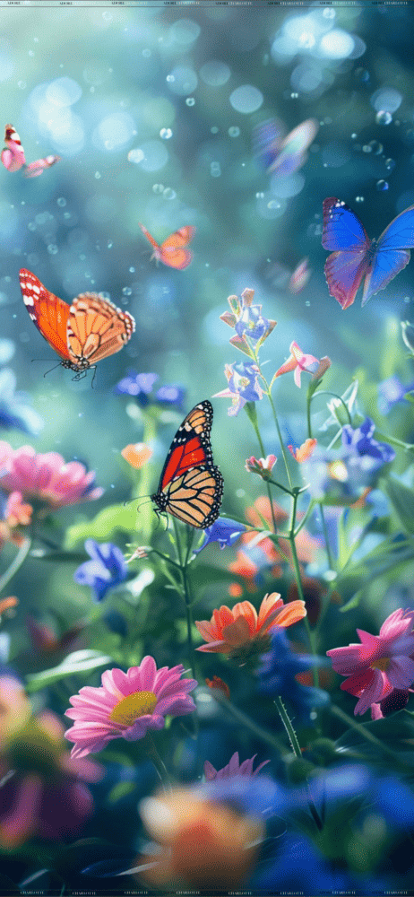 An iPhone Mockup with Garden Bliss Theme iPhone wallpapers Colourful Butterflies.