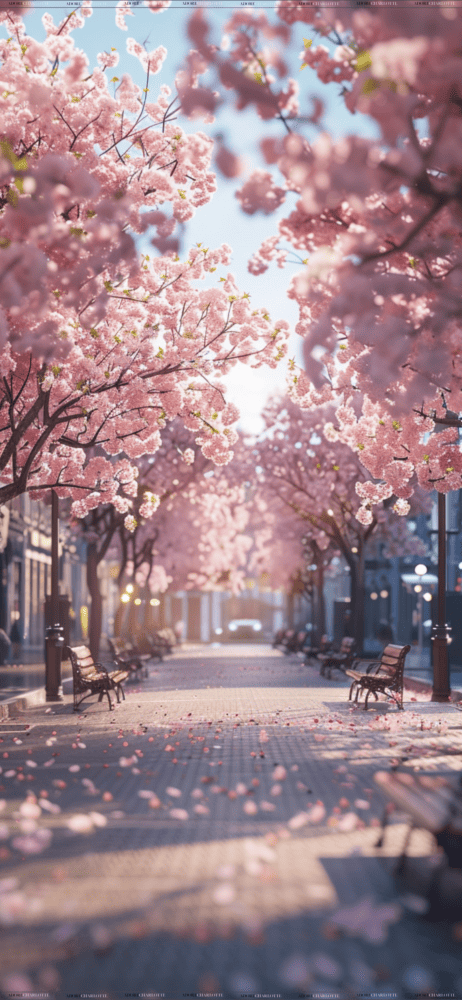 An iPhone Mockup with Urban Spring Theme iPhone wallpapers Sidewalk benches