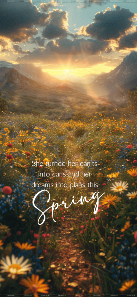 An Iphone Mockup with Wildflower Meadows at Sunset Theme iphone wallpapers Spring quote.