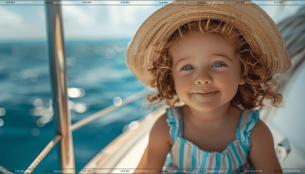 Middle Names for Lily beauiful curly hair girl on a sail boat wearing a stripy summer dress and sun hat