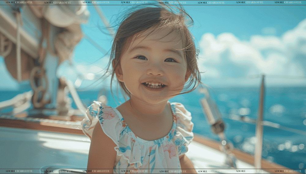 Middle Names for Lily beautiful Asian baby girl on a sail boat on a sunny day wearing a summer dress