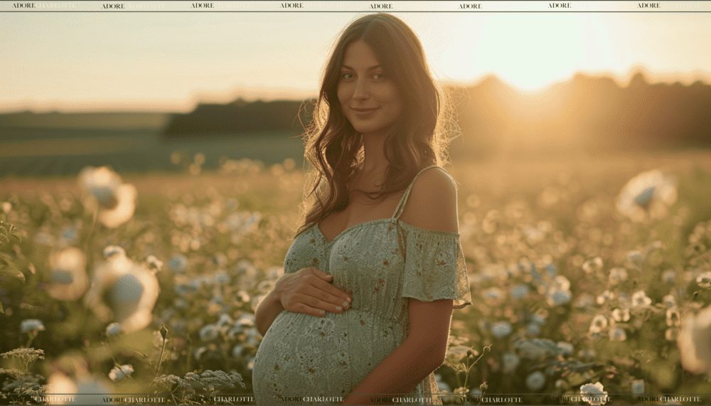 Middle Names for Lily stunning pregnant mother in a field of flowers wearing a green summer dress