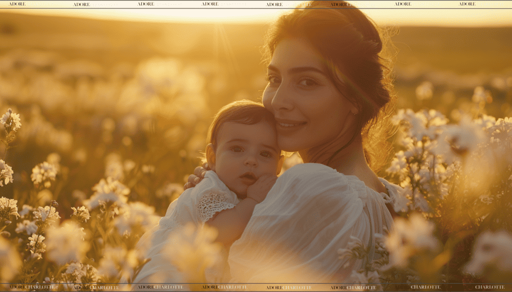 Middle Names for Muhammad beautiful Arab mother and newborn baby in a field of flowers