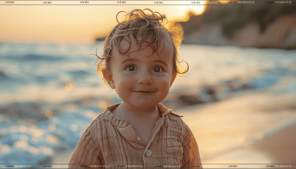 Middle Names for Muhammad cute baby boy standing on a beach at dawn