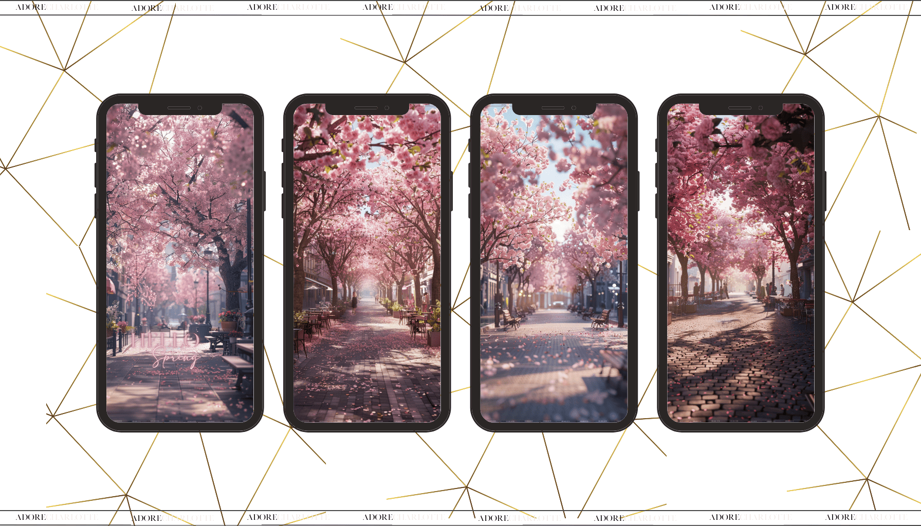 An iPhone mockup of Spring theme iPhone Pro Max & Plus Wallpaper Urban Spring cherry blossum
