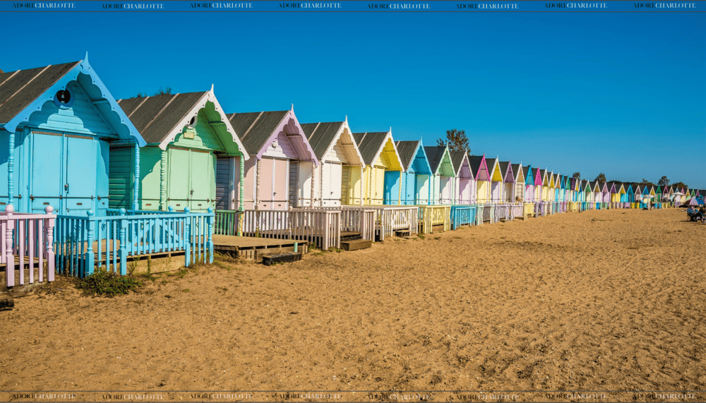 Beach Huts. West Mersea beach, Essex UK