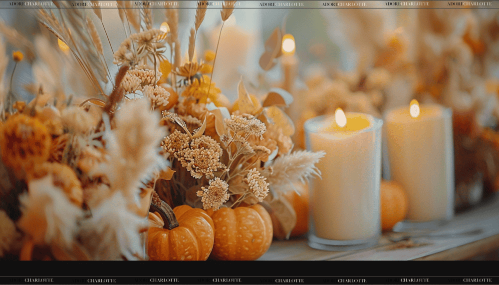 Autumn Harvest Theme pumpkin and flowers decor