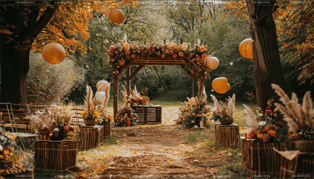 Baby Naming Ceremony Theme Autumn Harvest Theme pumpkin and flowers outdoor decor.