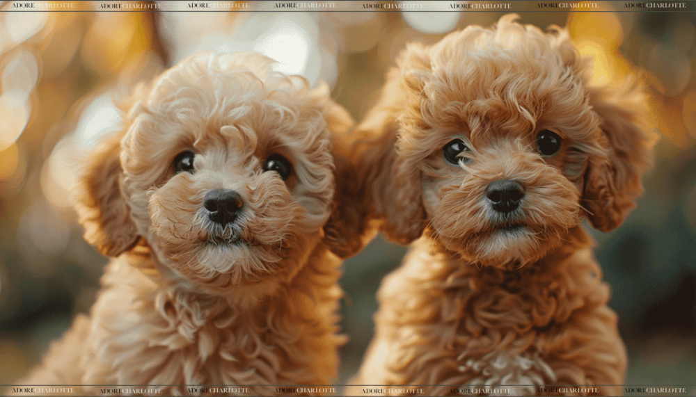 two adorable cute poodle puppies outdoors