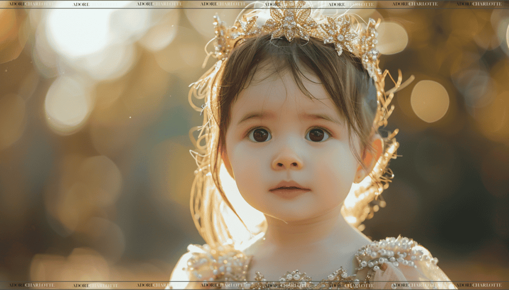 Adorable Asian Baby Girl Princess in the sunset