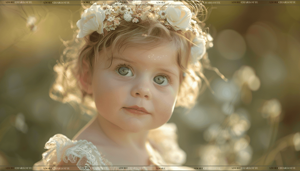 Adorable Fair Baby Girl Princess in the sunset