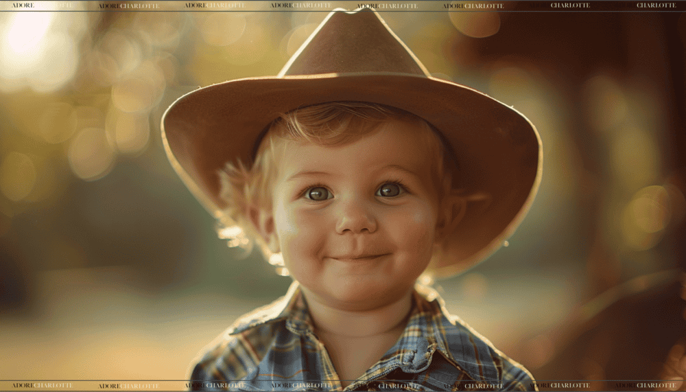 Middle Names for James cute little boy in a cowboy had and check shirt