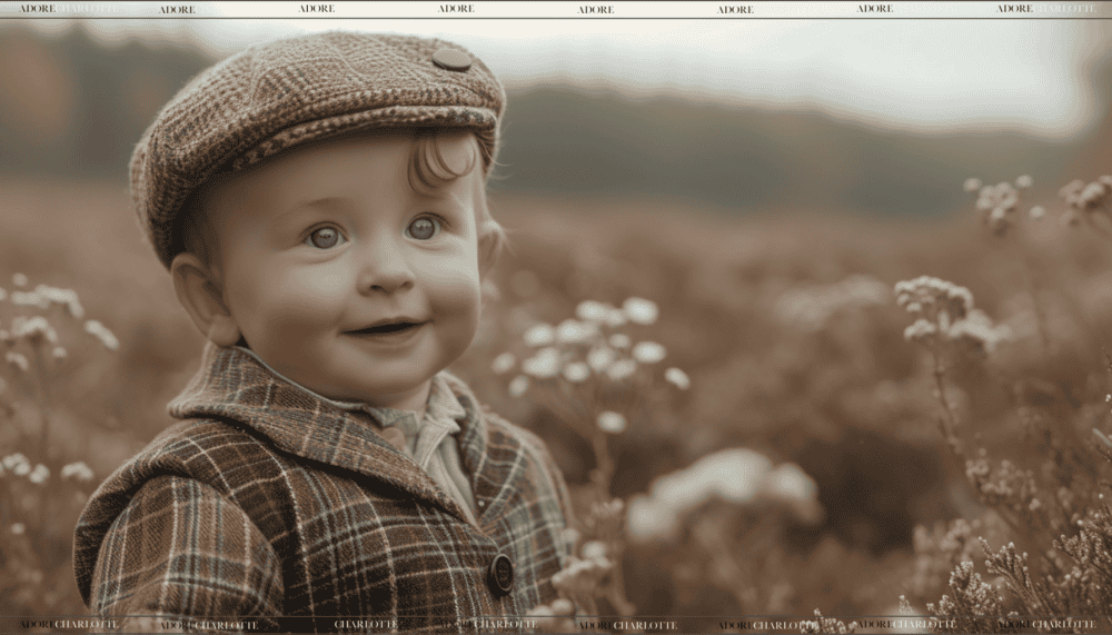 Middle Names for Owen adorable baby boy sitting in a flower field in Scotland
