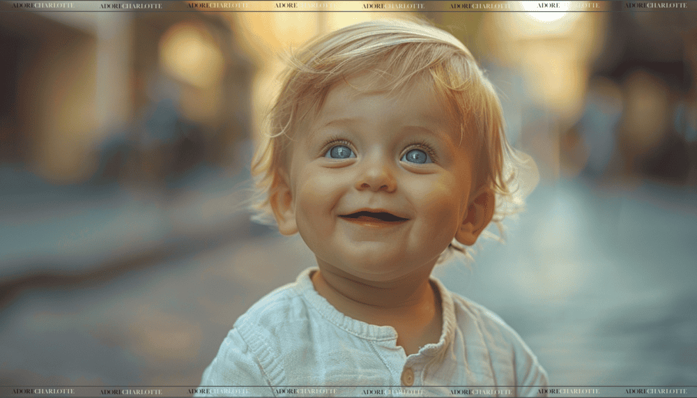 Middle Names for Owen adorable toddler with blue eyes and a linen shirt standing in an empty street at dawn
