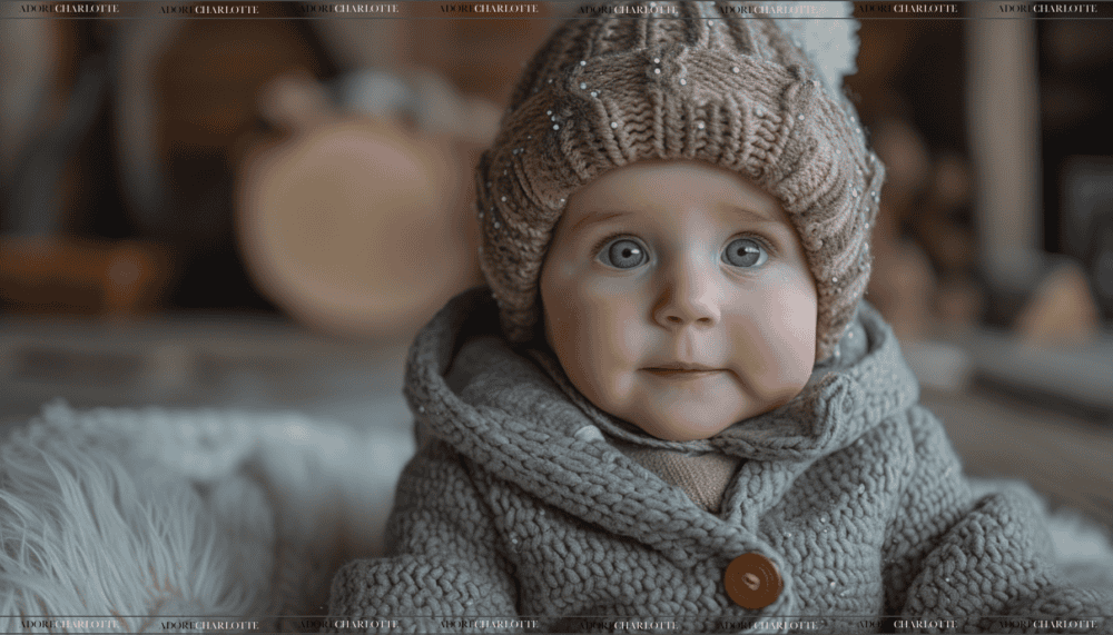 Middle Names for Owen cute baby boy in a warm wooly hat and jacket in a mounting lodge