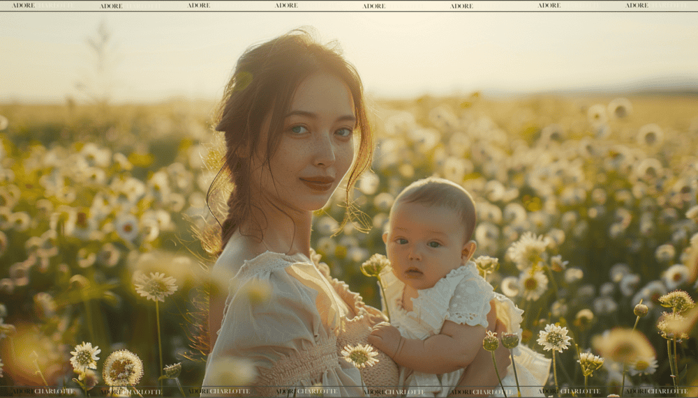 Ava stunning mother and baby in a field of flowers