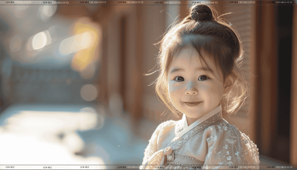 Adorable Asian toddler outside i