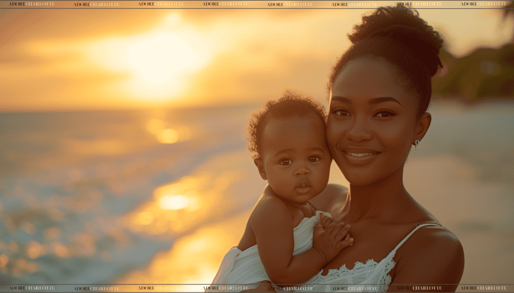 Middle Names for Luna beautiful mother and baby on a beach at sunset