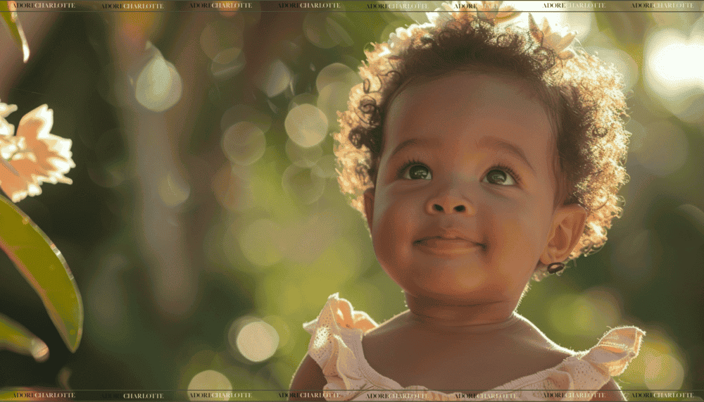 Beautiful black baby in a peach dress