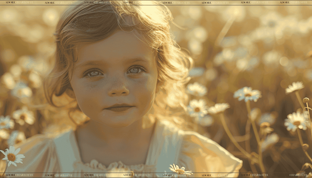 Cute blonde girl in a field of daisy’s.