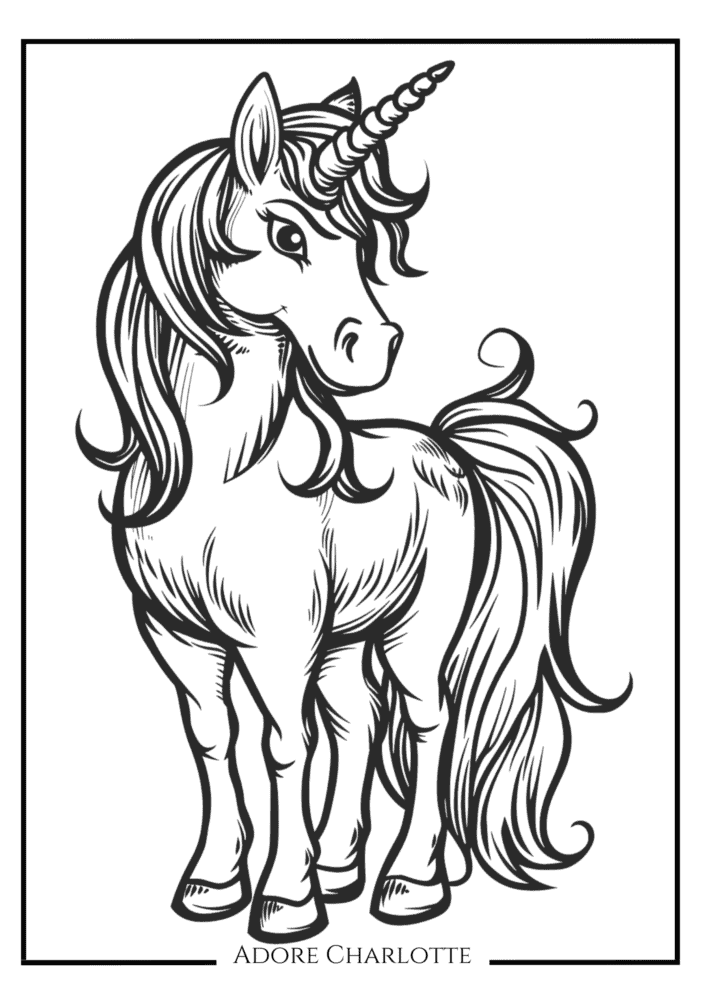 Unicorn Birthday Party Free Coloring Page.