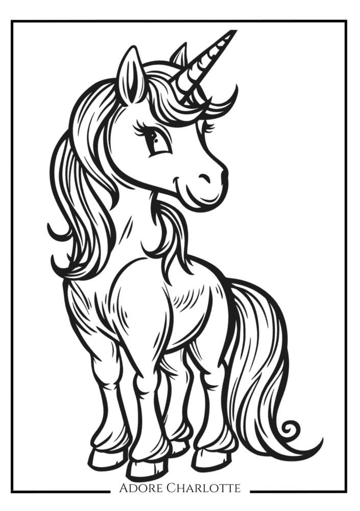 Unicorn Birthday Party Free Coloring Page.