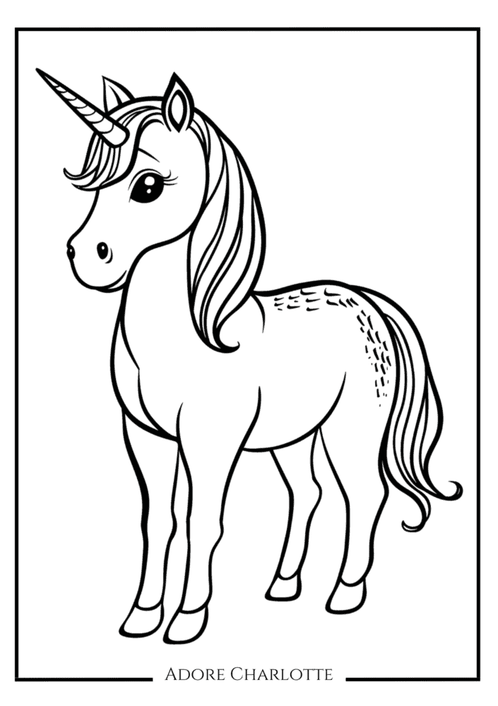 Unicorn Birthday Party Free Coloring Page.
