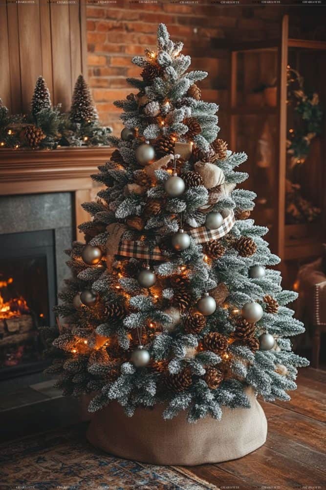 Farmhouse Theme Flocked Fir Christmas Tree