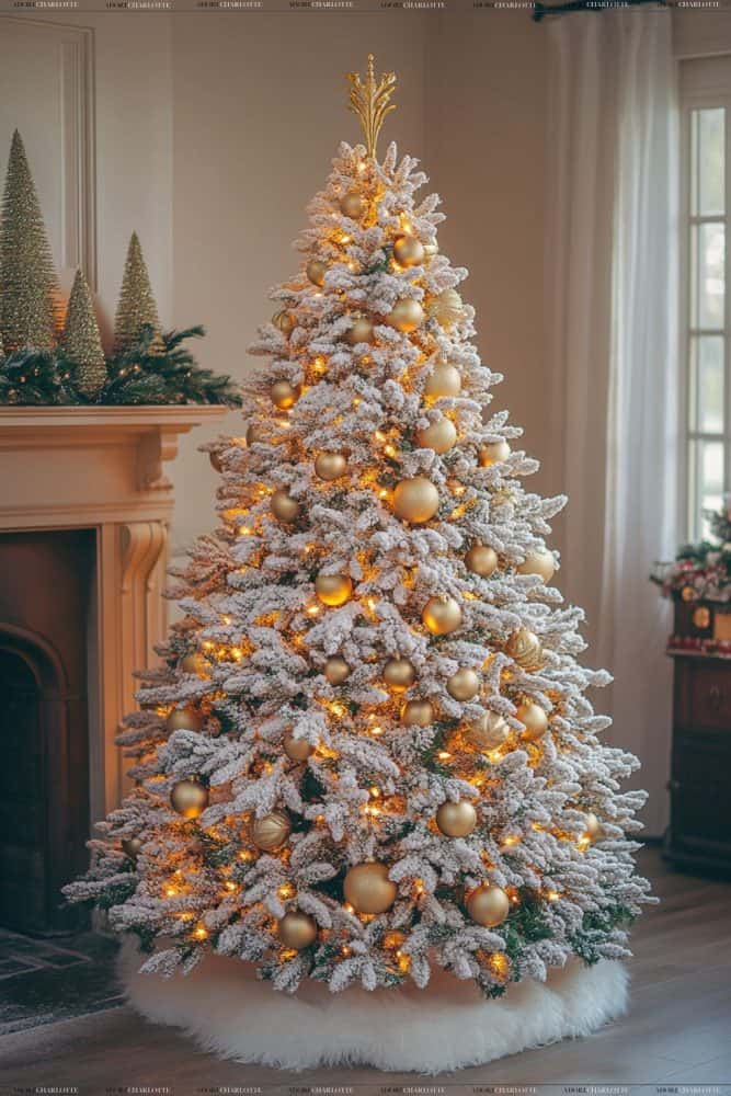 Gold Theme Flocked Fir Christmas Tree