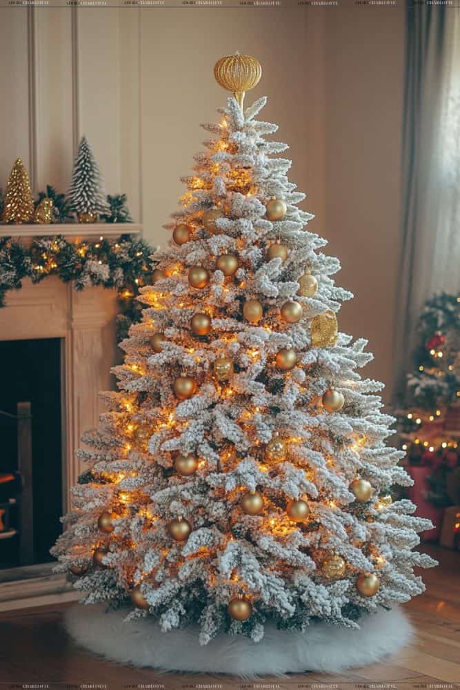 Gold Theme Flocked Fir Christmas Tree
