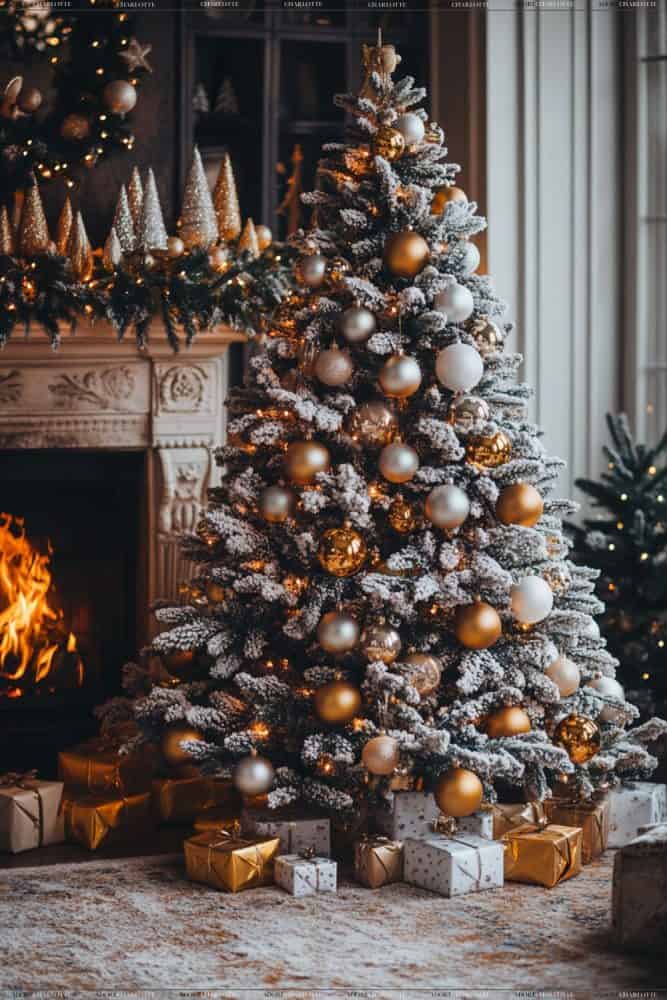 Metallic AccentsTheme Flocked Christmas Tree Decoration