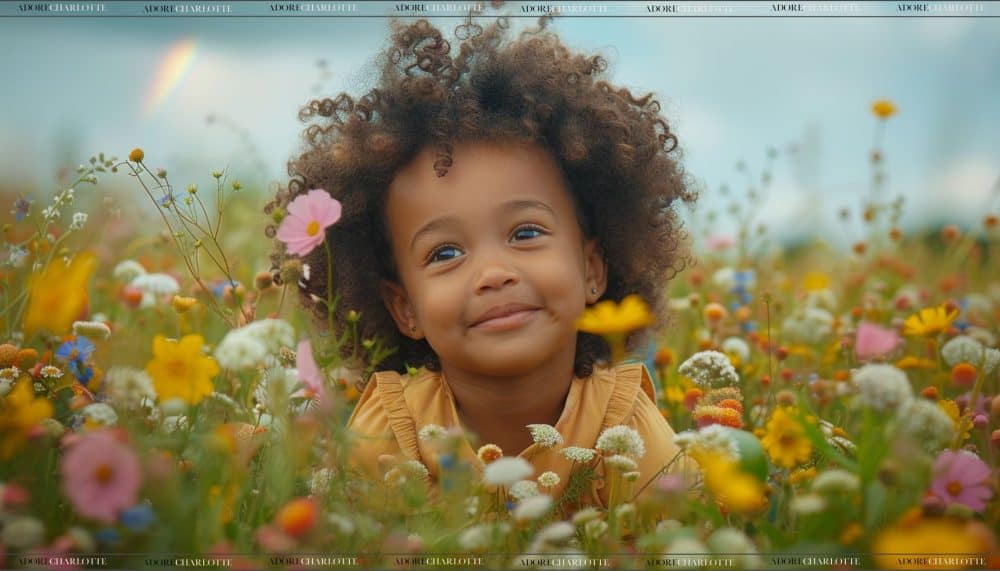 Middle Names for Hannah cute mixed race girl in a field of flowers.