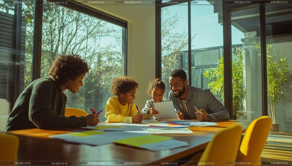 New Year’s Resolutions family sat at dining table.