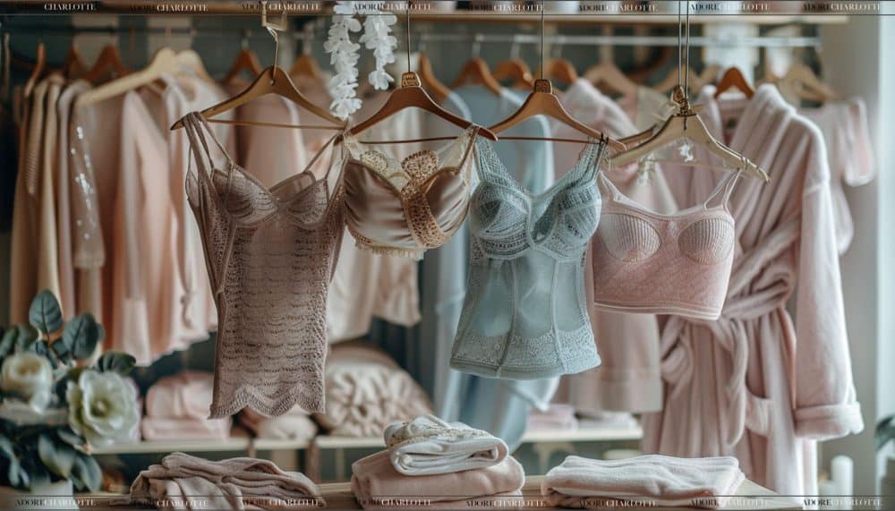 A set of beautiful pastel women's underwear and lounge wear.