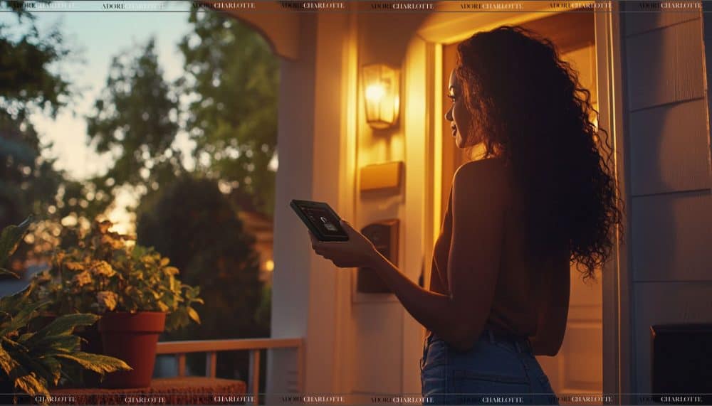 Moving Home_ A woman checking out her new smart home system Image