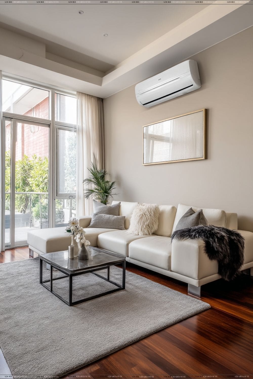 A beautiful modern living room with a working AC
