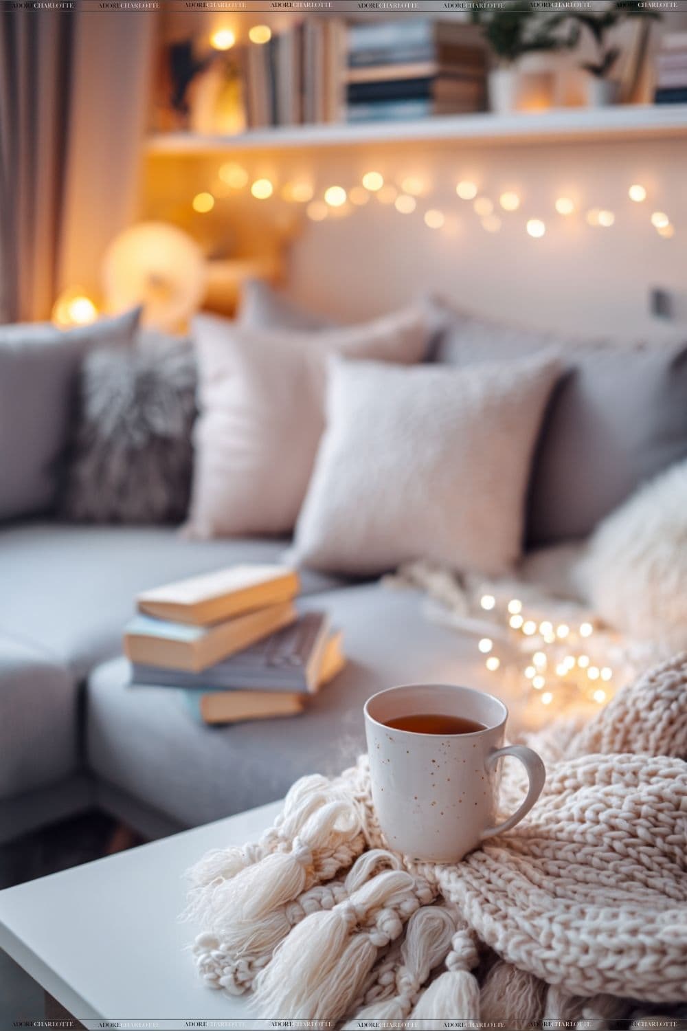 Lighting for a Cosy Home with a mug and blanket