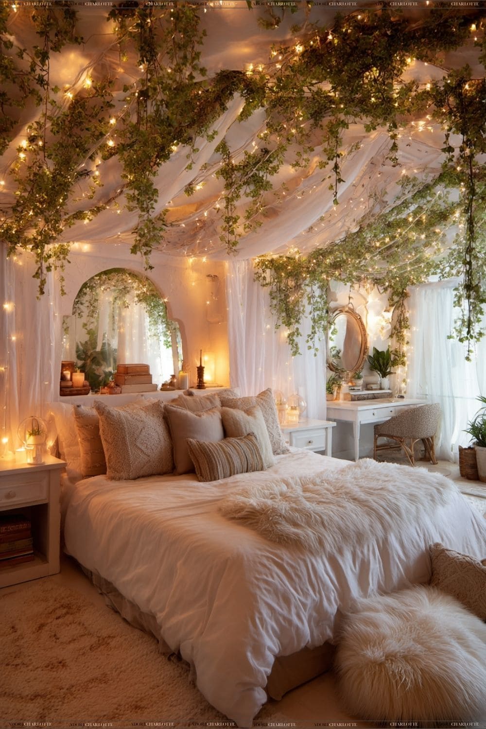 Boho Bedroom Lighting Ideas Jungle-Inspired Vine Light Canopy