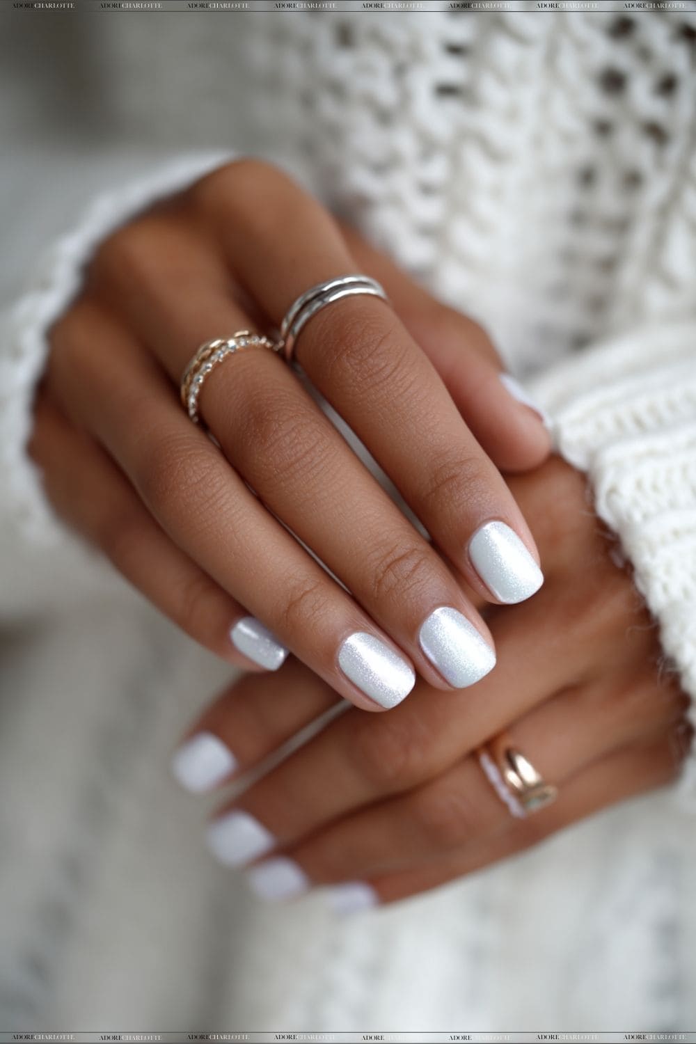 Minimalist White and Silver Accents Stunning Baby Shower Nails