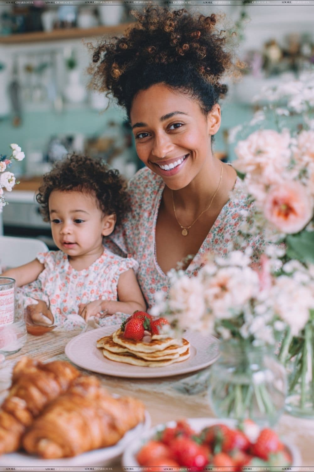 Strengthen the Bond With Your Child Mother and child smiling having an aesthetic breakfast.