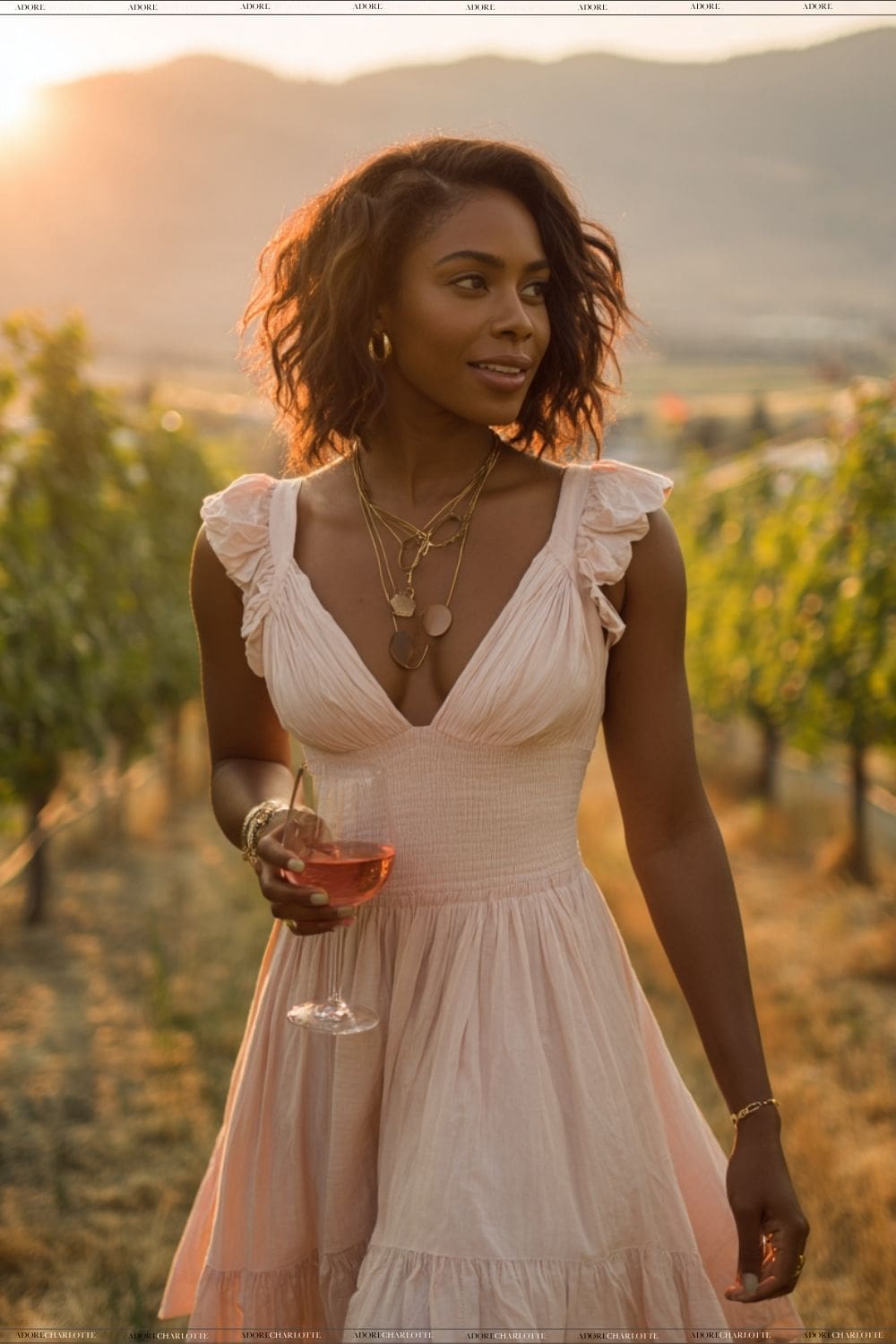 Beautiful black woman at a vineyard in Canada.